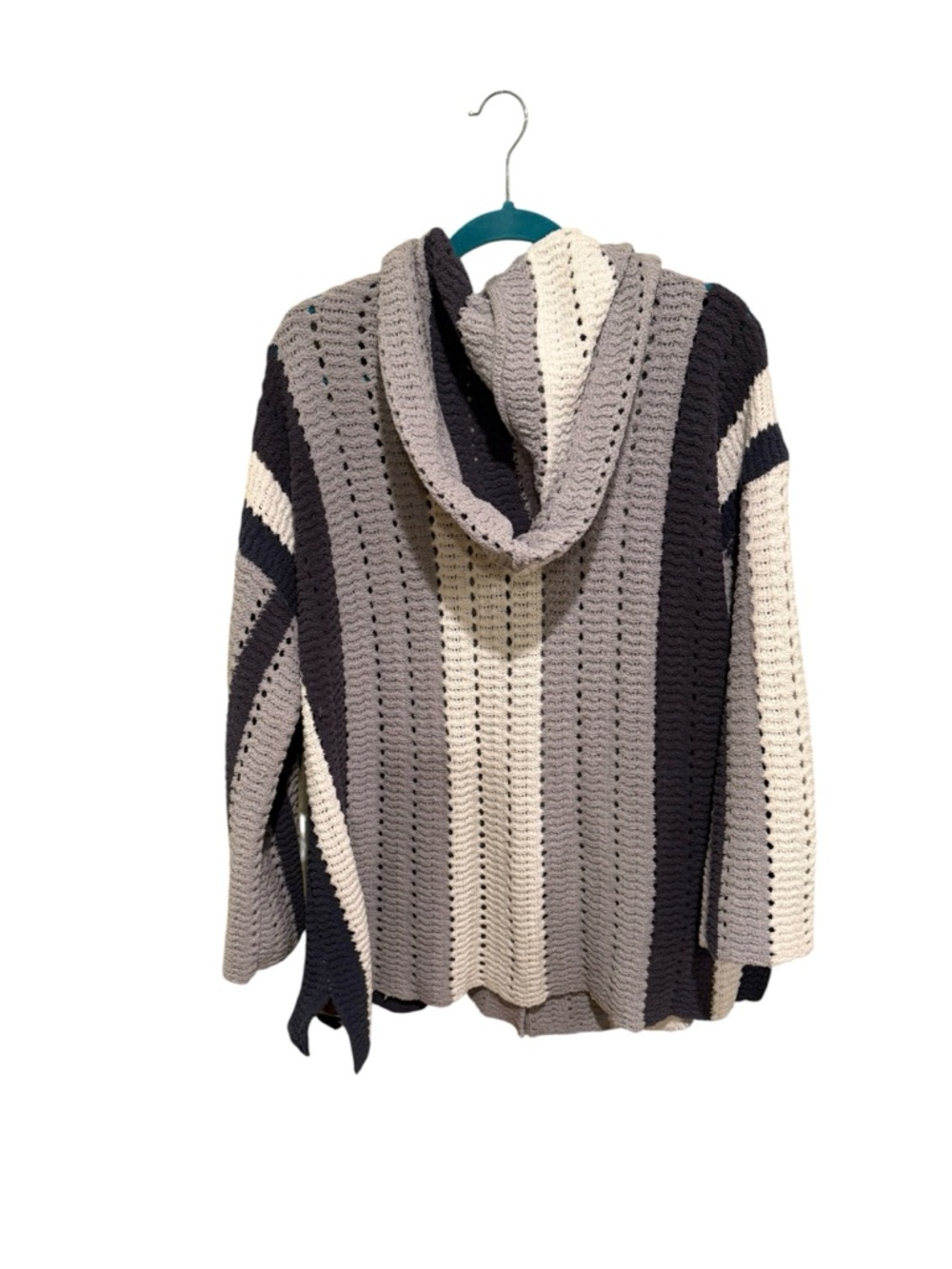 POL Striped Hooded Crochet Cardigan - Cream, Taupe, Charcoal - NWOT - Picture 4 of 4